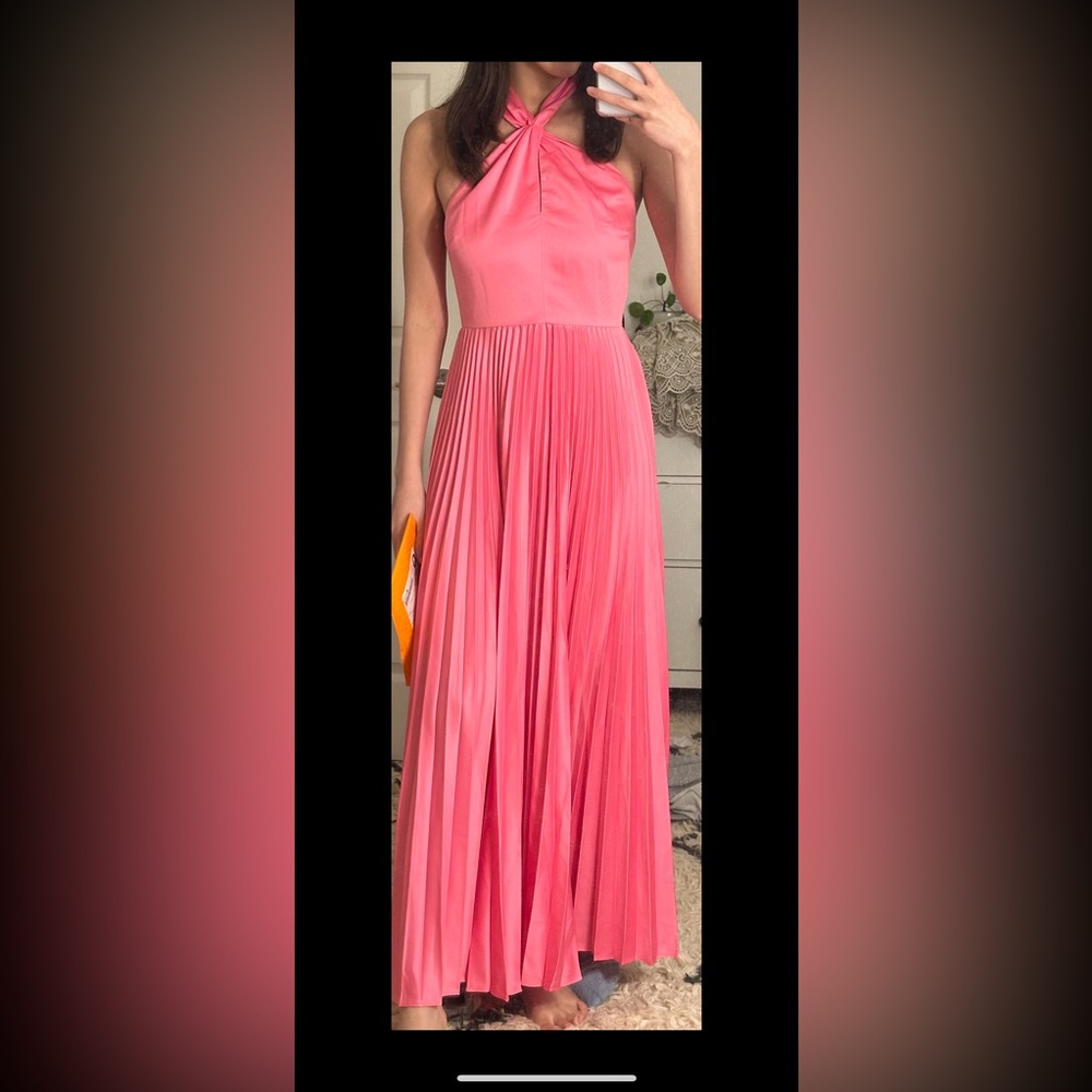AMUR Kaleb Twist Halter Pleated Midi Dress in Hot pink - Picture 6 of 9
